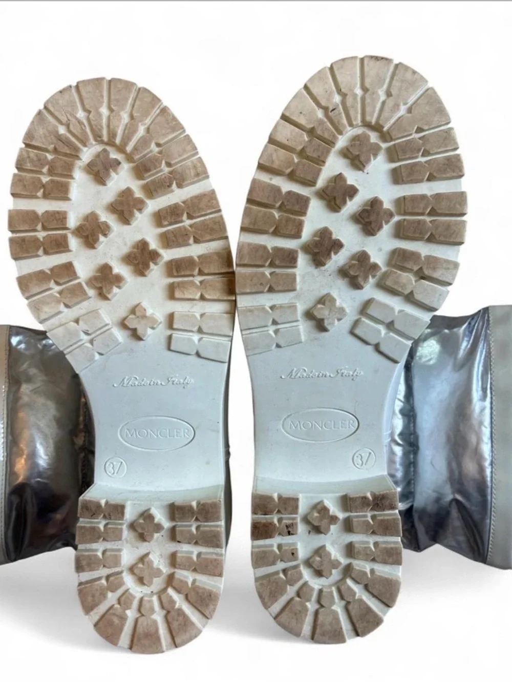 Moncler Gisele Rain Boot White & Metallic Size 37